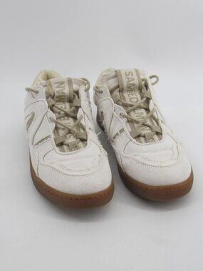SAM EDELMAN Jayne Sneakers Womens 7.5M Lace-Up Ivory Tan Shoes